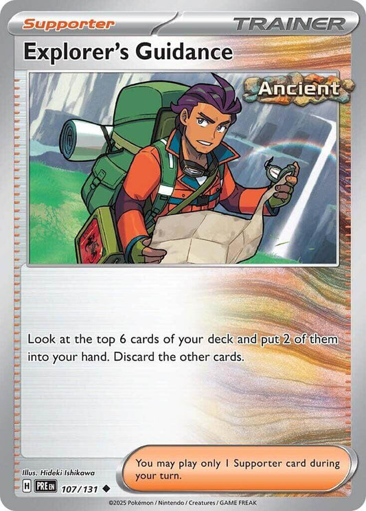 Explorer's Guidance [PRE - 107/131] Condition: Near Mint Collectible Trading Cards SV: Prismatic Evolutions Also available: Language: English Printing: Reverse Holofoil