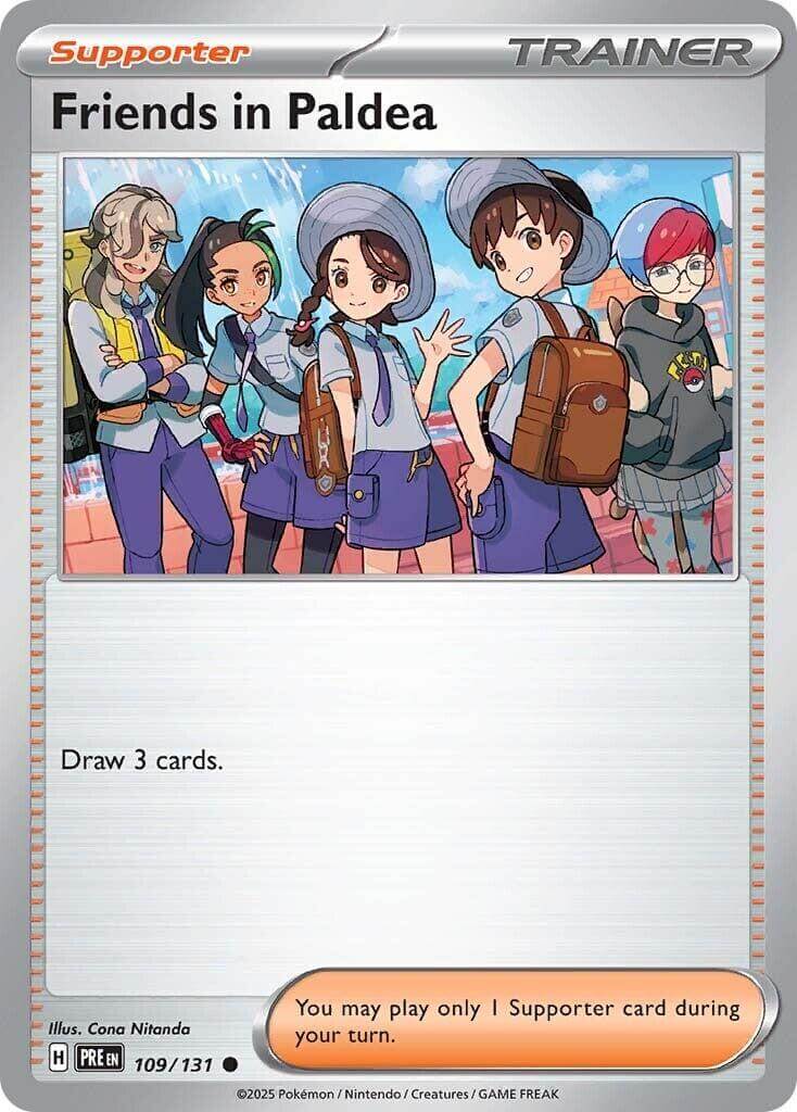Friends in Paldea - 109/131 [PRE - 109/131] Condition: Near Mint Collectible Trading Cards SV: Prismatic Evolutions Also available: Language: English Printing: Reverse Holofoil