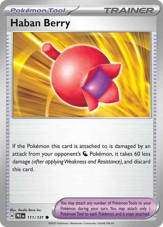 Haban Berry [PRE - 111/131] Condition: Near Mint Collectible Trading Cards SV: Prismatic Evolutions Also available: Language: English Printing: Reverse Holofoil