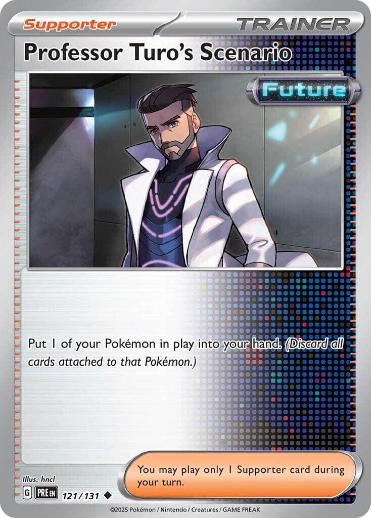 Professor Turo's Scenario [PRE - 121/131] Condition: Near Mint Collectible Trading Cards SV: Prismatic Evolutions Also available: Language: English Printing: Reverse Holofoil