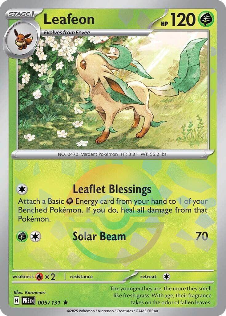 Leafeon (Poke Ball Pattern) [PRE - 005/131] Condition: Near Mint Collectible Trading Cards SV: Prismatic Evolutions Also available: Language: English Printing: Holofoil