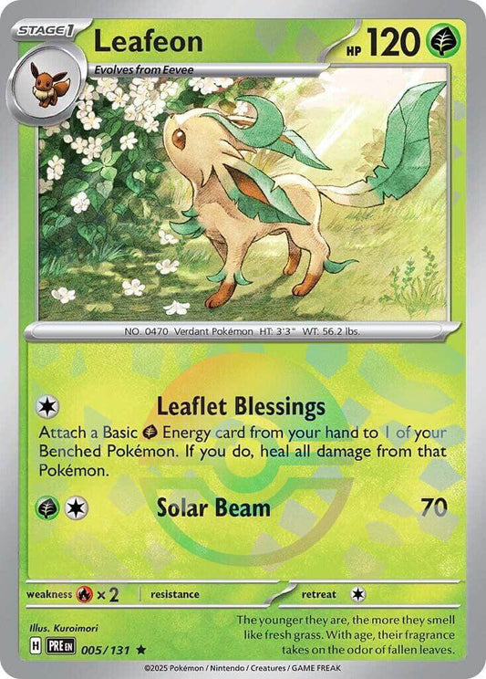 Leafeon (Poke Ball Pattern) [PRE - 005/131] Condition: Near Mint Collectible Trading Cards SV: Prismatic Evolutions Also available: Language: English Printing: Holofoil