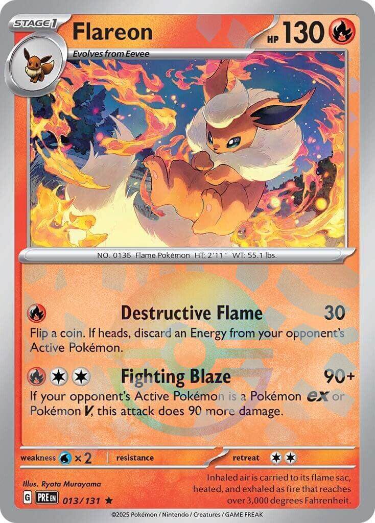 Flareon (Poke Ball Pattern) [PRE - 013/131] Condition: Near Mint Collectible Trading Cards SV: Prismatic Evolutions Also available: Language: English Printing: Holofoil