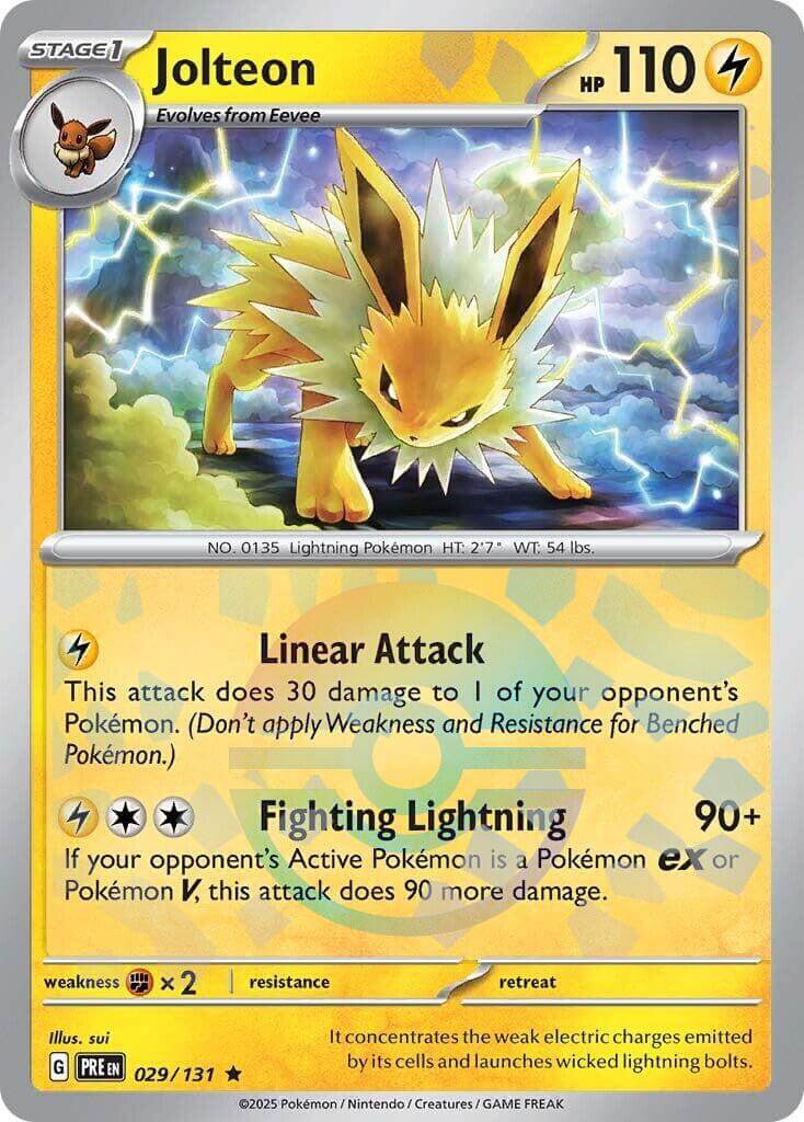 Jolteon (Poke Ball Pattern) [PRE - 029/131] Condition: Near Mint Collectible Trading Cards SV: Prismatic Evolutions Also available: Language: English Printing: Holofoil