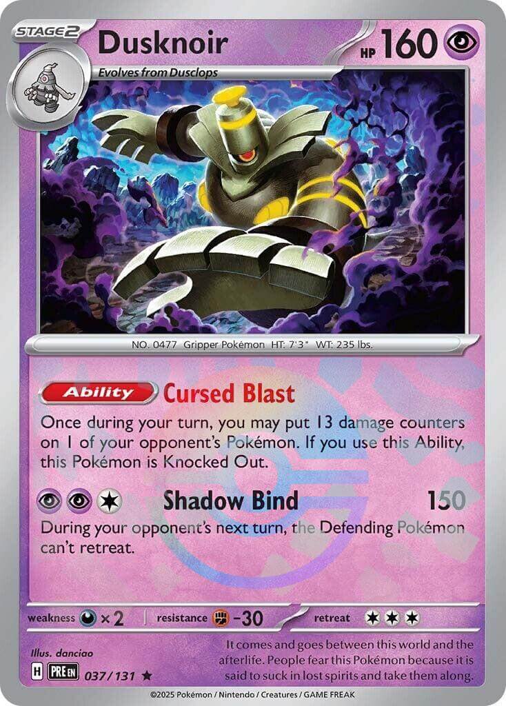 Dusknoir (Poke Ball Pattern) [PRE - 037/131] Condition: Near Mint Collectible Trading Cards SV: Prismatic Evolutions Also available: Language: English Printing: Holofoil