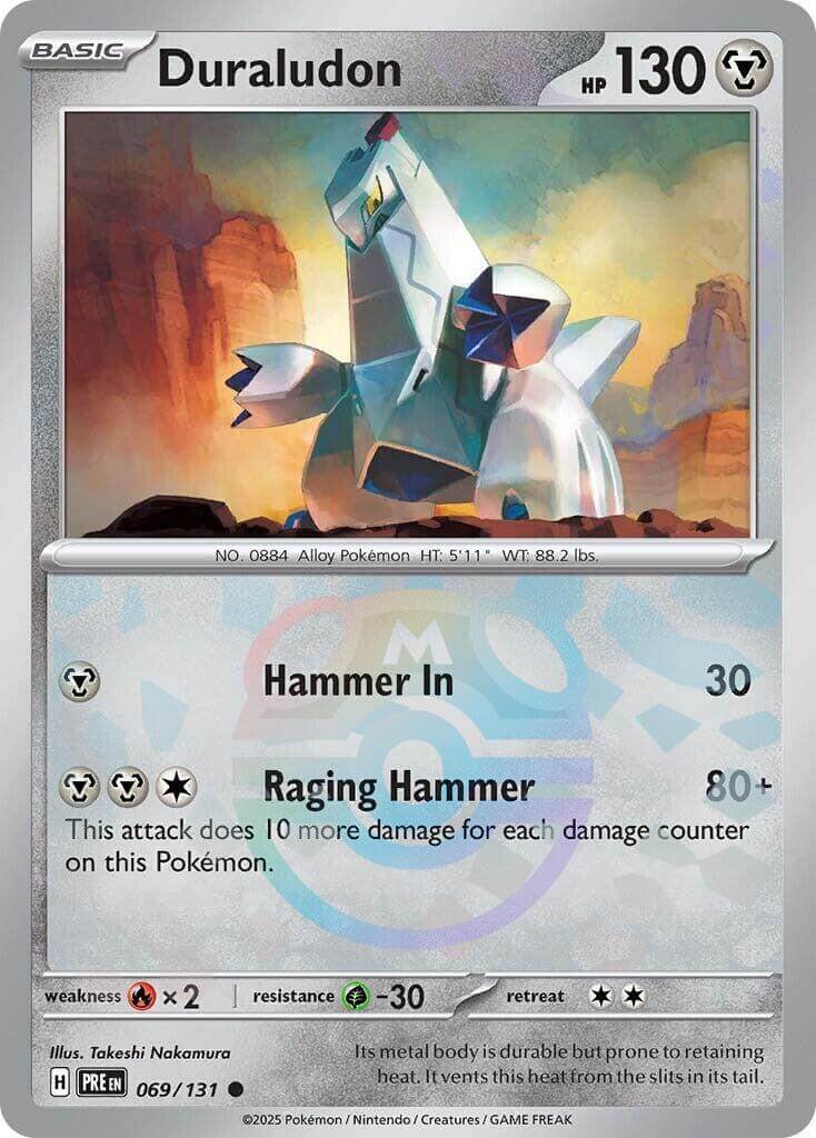 Duraludon (Master Ball Pattern) [PRE - 069/131] Condition: Near Mint Collectible Trading Cards SV: Prismatic Evolutions Also available: Language: English Printing: Holofoil