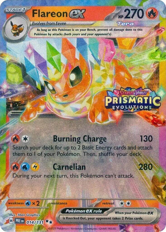 Flareon ex - 014/131 (Prismatic Evolutions Stamp) [MCAP - 014/131] Condition: Near Mint Collectible Trading Cards Miscellaneous Cards & Products Also available: Language: English Printing: Holofoil