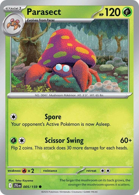 Parasect [JTG - 005/159] Condition: Near Mint Collectible Trading Cards SV09: Journey Together Also available: Language: English Printing: Reverse Holofoil