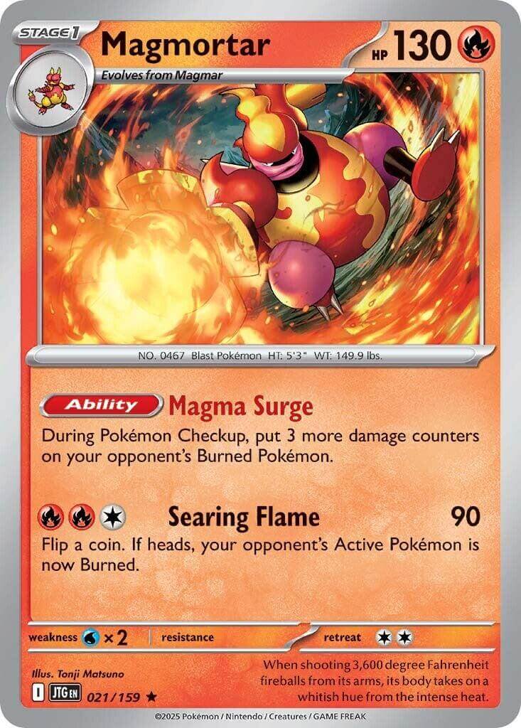 Magmortar [JTG - 021/159] Condition: Near Mint Collectible Trading Cards SV09: Journey Together Also available: Language: English Printing: Holofoil