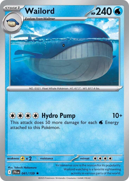 Wailord - 041/159 [JTG - 041/159] Condition: Near Mint Collectible Trading Cards SV09: Journey Together Also available: Language: English Printing: Reverse Holofoil