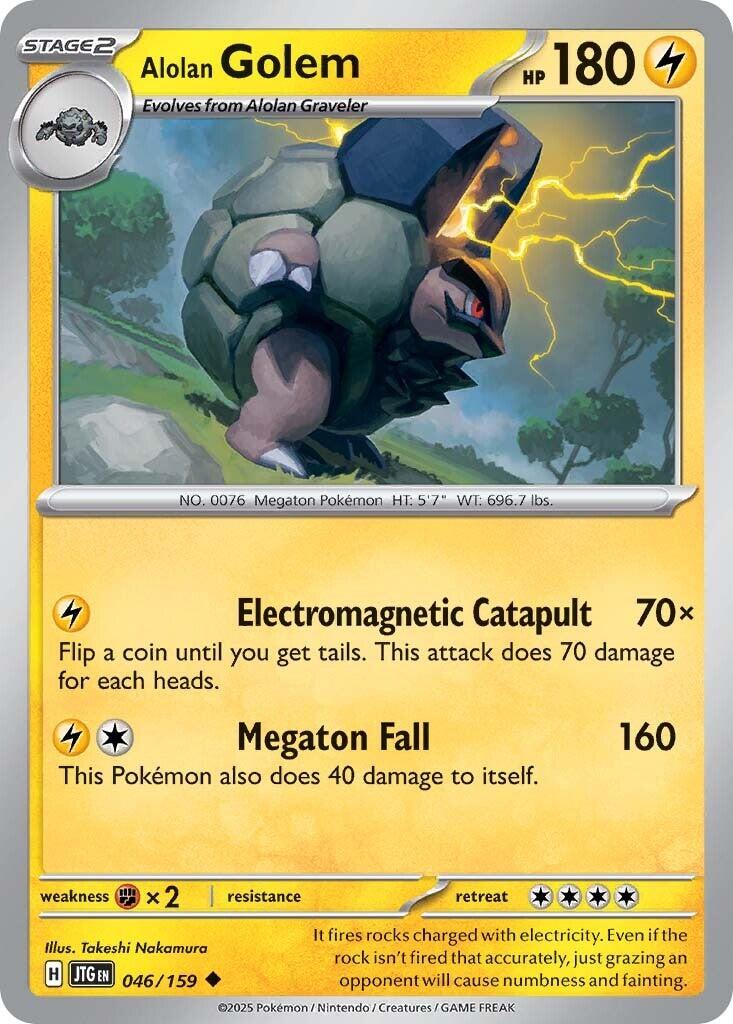 Alolan Golem [JTG - 046/159] Condition: Near Mint Collectible Trading Cards SV09: Journey Together Also available: Language: English Printing: Reverse Holofoil