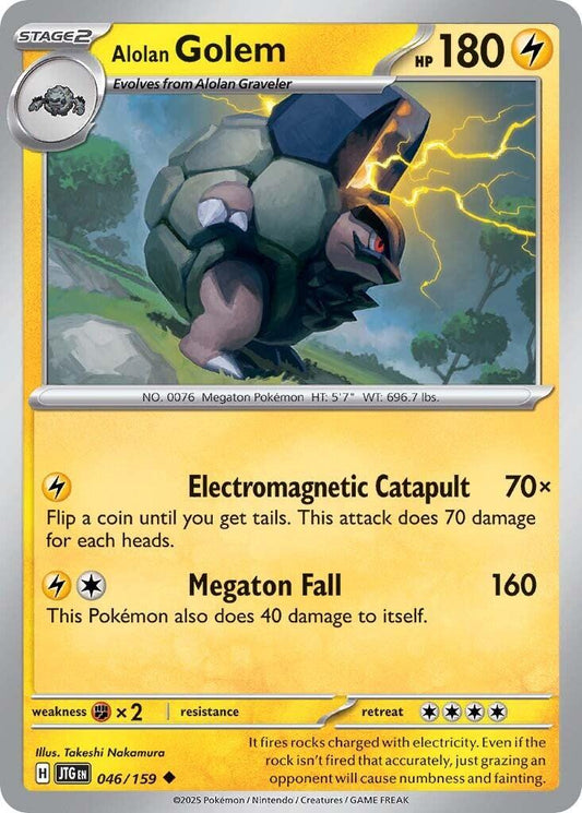 Alolan Golem [JTG - 046/159] Condition: Near Mint Collectible Trading Cards SV09: Journey Together Also available: Language: English Printing: Reverse Holofoil