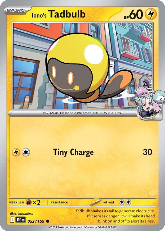 Iono's Tadbulb [JTG - 052/159] Condition: Near Mint Collectible Trading Cards SV09: Journey Together Also available: Language: English Printing: Reverse Holofoil