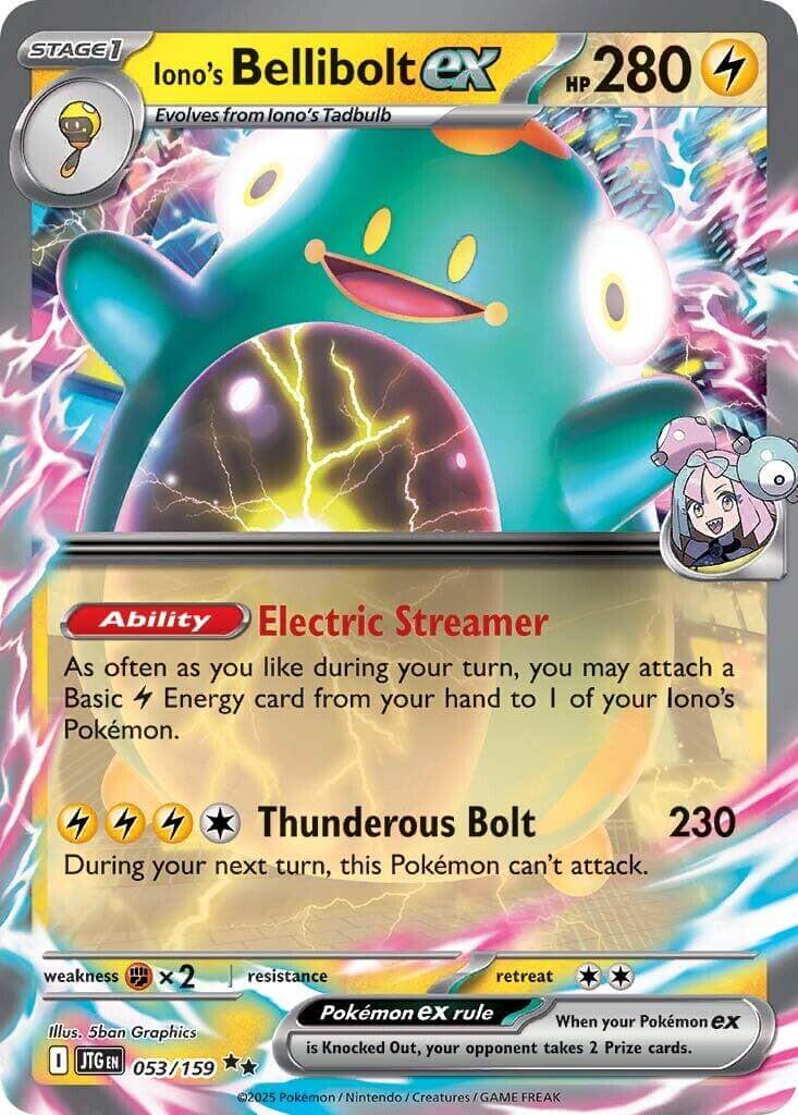 Iono's Bellibolt ex - 053/159 [JTG - 053/159] Condition: Near Mint Collectible Trading Cards SV09: Journey Together Also available: Language: English Printing: Holofoil