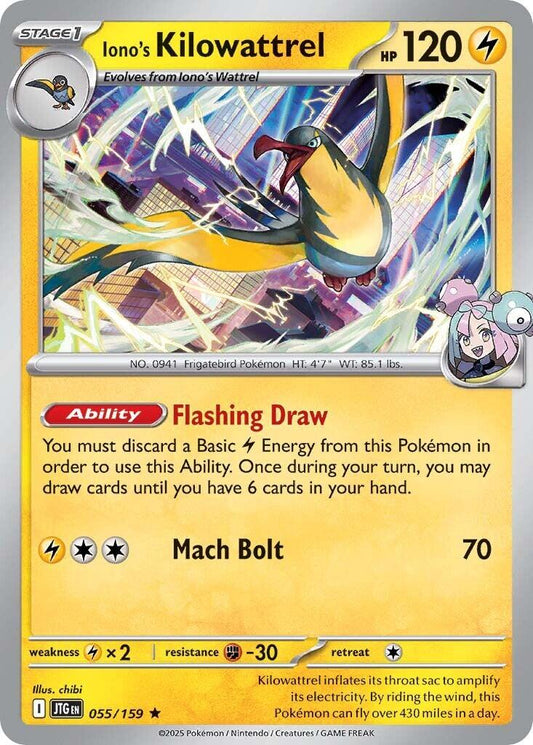 Iono's Kilowattrel - 055/159 [JTG - 055/159] Condition: Near Mint Collectible Trading Cards SV09: Journey Together Also available: Language: English Printing: Reverse Holofoil