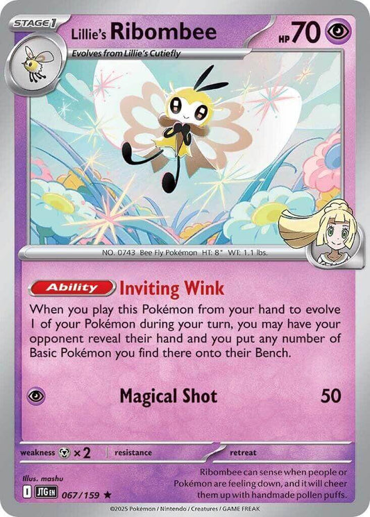 Lillie's Ribombee - 067/159 [JTG - 067/159] Condition: Near Mint Collectible Trading Cards SV09: Journey Together Also available: Language: English Printing: Reverse Holofoil