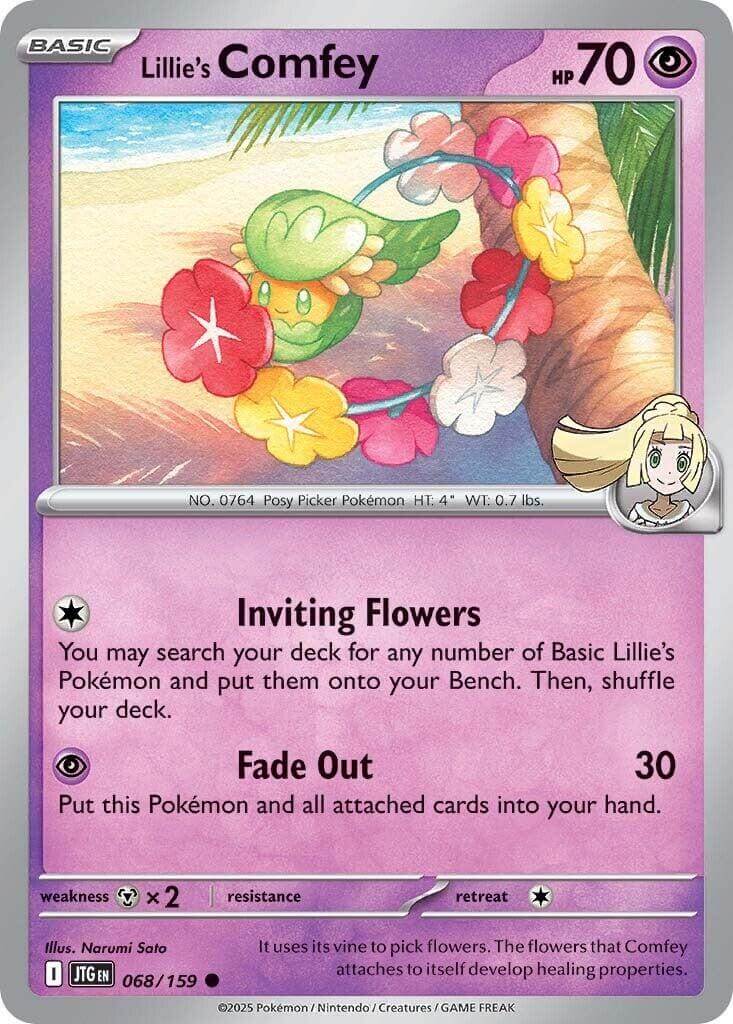 Lillie's Comfey [JTG - 068/159] Condition: Near Mint Collectible Trading Cards SV09: Journey Together Also available: Language: English Printing: Reverse Holofoil