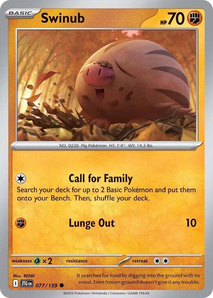 Swinub - 077/159 [JTG - 077/159] Condition: Near Mint Collectible Trading Cards SV09: Journey Together Also available: Language: English Printing: Reverse Holofoil