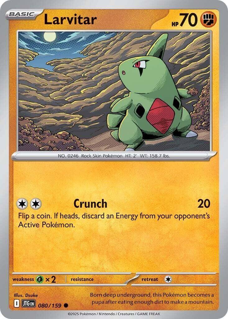 Larvitar [JTG - 080/159] Condition: Near Mint Collectible Trading Cards SV09: Journey Together Also available: Language: English Printing: Reverse Holofoil