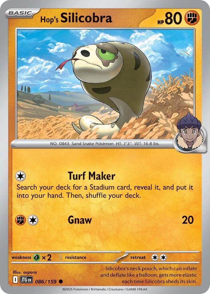 Hop's Silicobra [JTG - 086/159] Condition: Near Mint Collectible Trading Cards SV09: Journey Together Also available: Language: English Printing: Reverse Holofoil