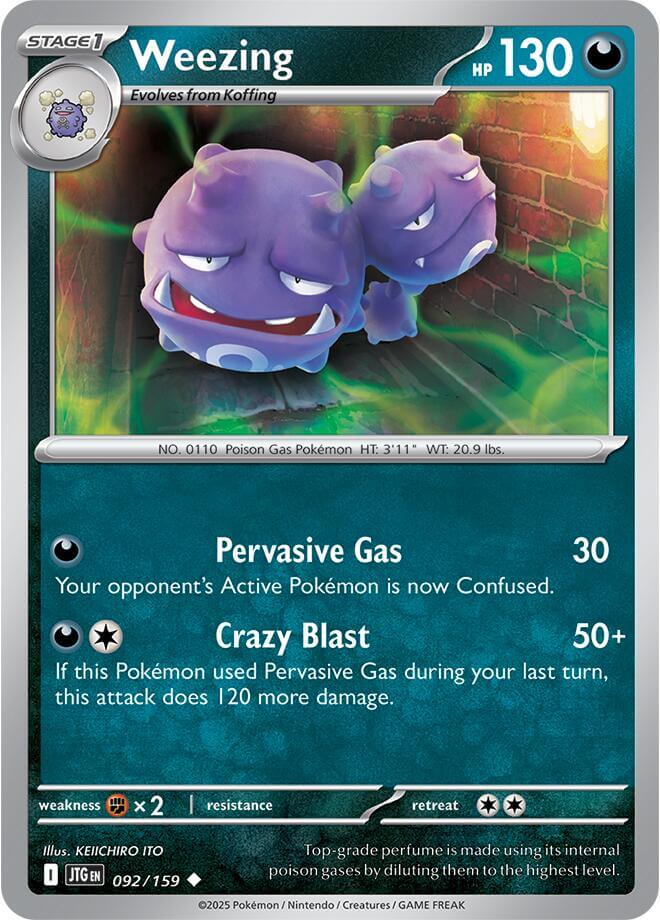 Weezing [JTG - 092/159] Condition: Near Mint Collectible Trading Cards SV09: Journey Together Also available: Language: English Printing: Reverse Holofoil