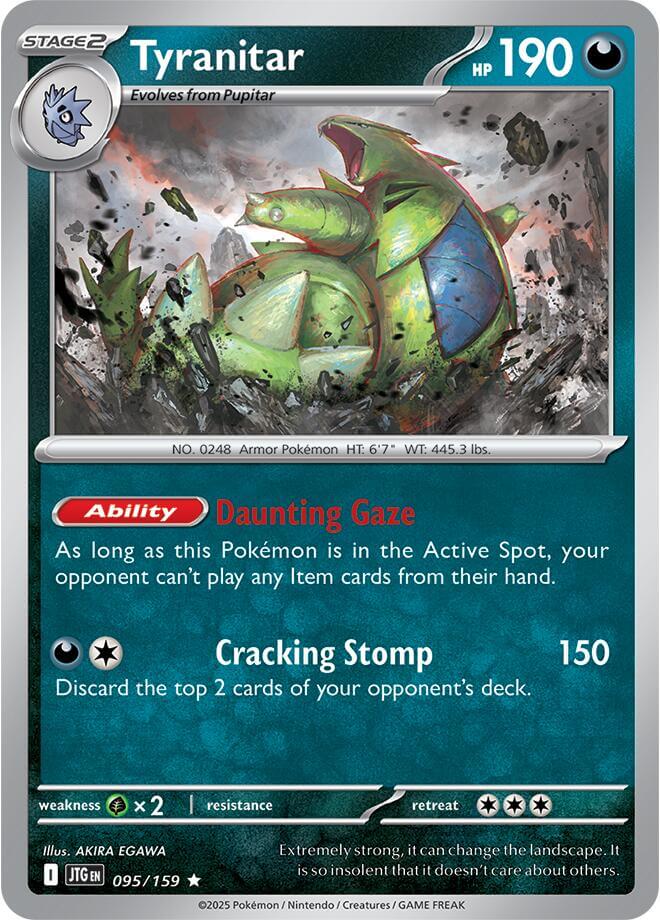 Tyranitar [JTG - 095/159] Condition: Near Mint Collectible Trading Cards SV09: Journey Together Also available: Language: English Printing: Reverse Holofoil