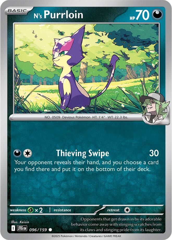 N's Purrloin [JTG - 096/159] Condition: Near Mint Collectible Trading Cards SV09: Journey Together Also available: Language: English Printing: Reverse Holofoil