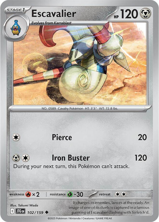 Escavalier [JTG - 102/159] Condition: Near Mint Collectible Trading Cards SV09: Journey Together Also available: Language: English Printing: Reverse Holofoil