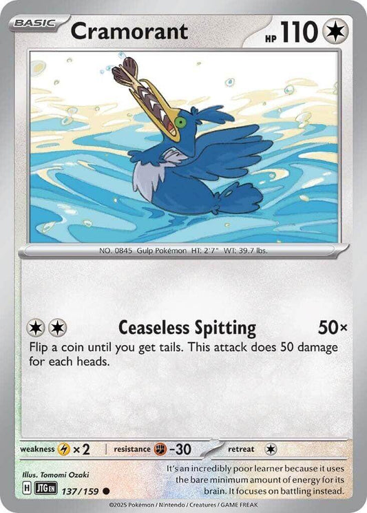 Cramorant [JTG - 137/159] Condition: Near Mint Collectible Trading Cards SV09: Journey Together Also available: Language: English Printing: Reverse Holofoil