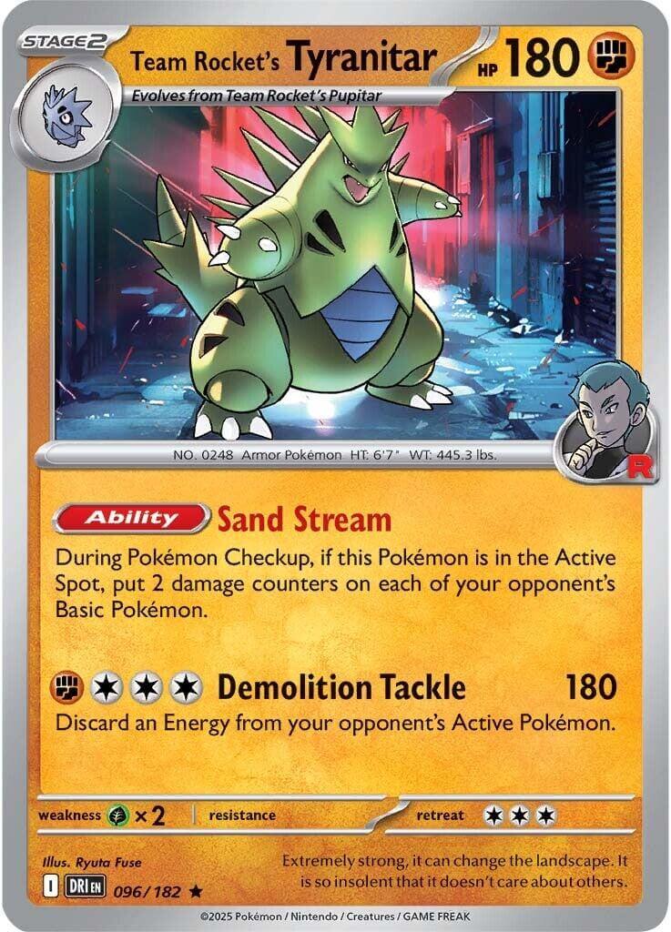 Team Rocket's Tyranitar [DRI - 096/182] Condition: Near Mint Collectible Trading Cards SV10: Destined Rivals Also available: Language: English Printing: Holofoil