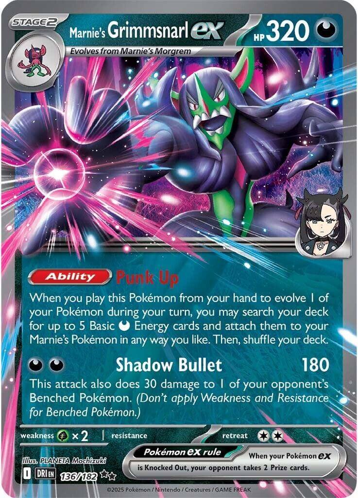 Marnie's Grimmsnarl ex [DRI - 136/182] Condition: Near Mint Collectible Trading Cards SV10: Destined Rivals Also available: Language: English Printing: Holofoil