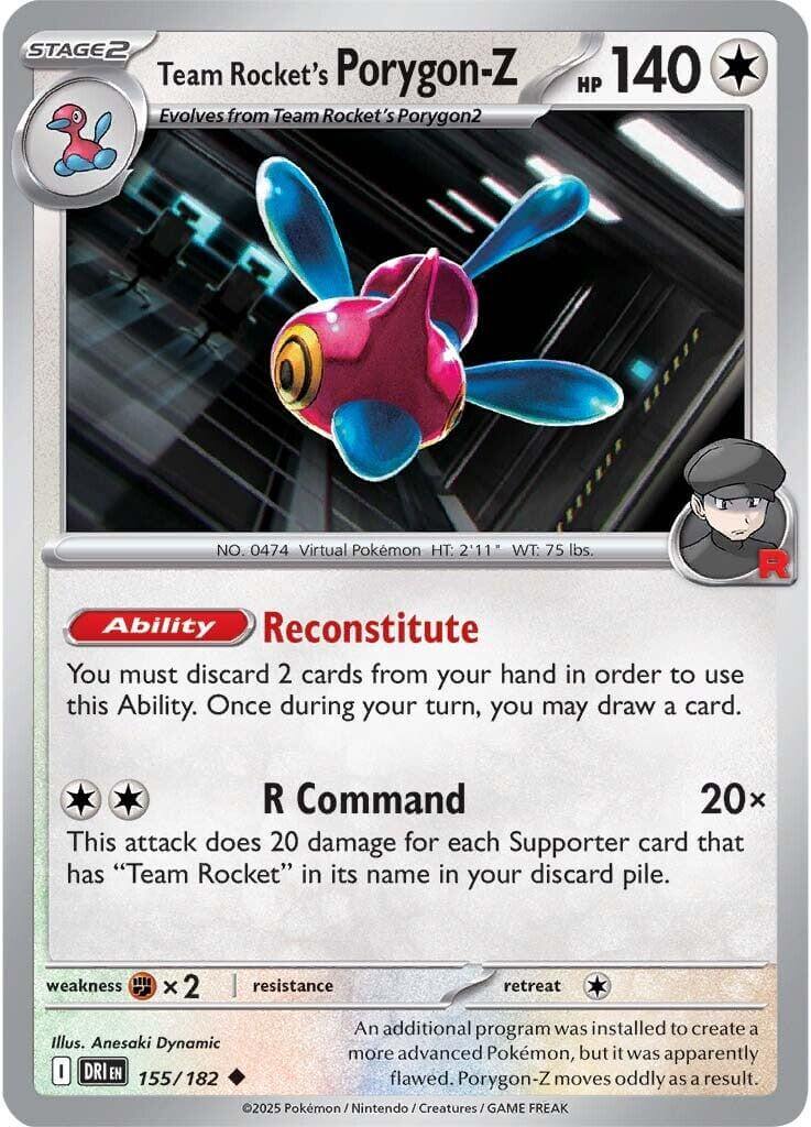 Team Rocket's Porygon-Z [DRI - 155/182] Condition: Near Mint Collectible Trading Cards SV10: Destined Rivals Also available: Language: English Printing: Reverse Holofoil