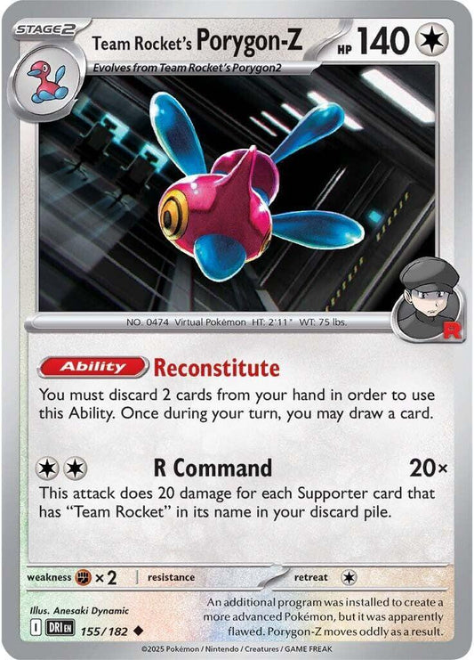 Team Rocket's Porygon-Z [DRI - 155/182] Condition: Near Mint Collectible Trading Cards SV10: Destined Rivals Also available: Language: English Printing: Reverse Holofoil