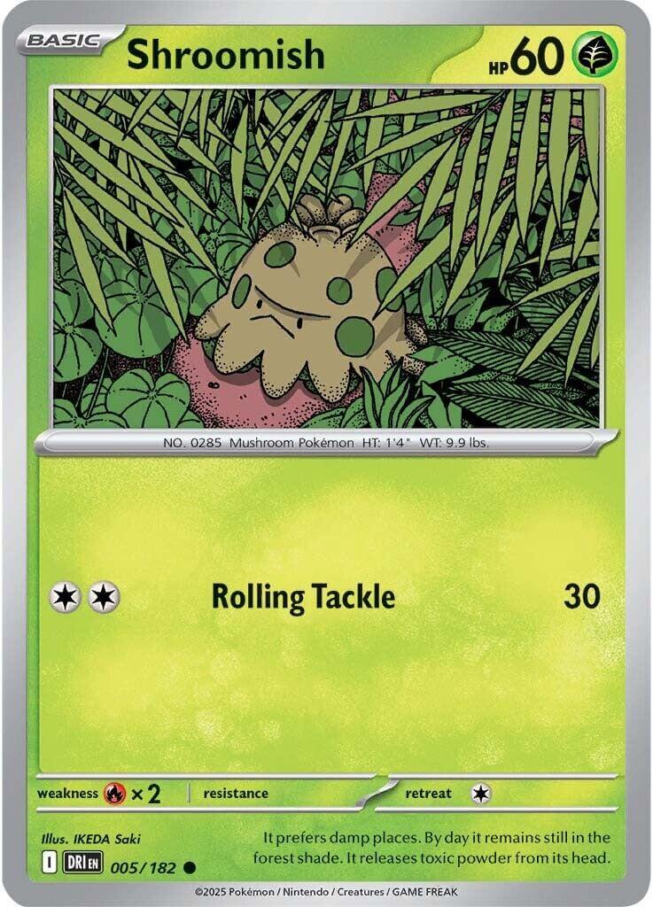 Shroomish [DRI - 005/182] Condition: Near Mint Collectible Trading Cards SV10: Destined Rivals Also available: Language: English Printing: Reverse Holofoil