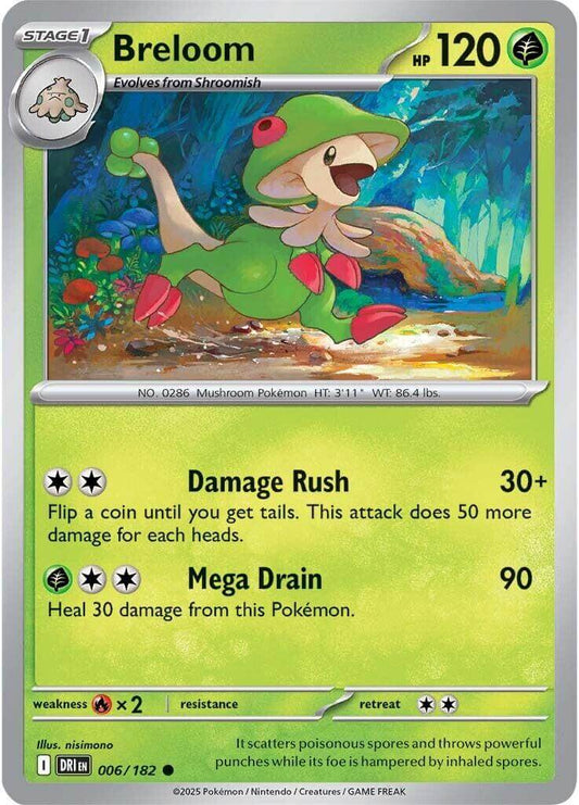 Breloom [DRI - 006/182] Condition: Near Mint Collectible Trading Cards SV10: Destined Rivals Also available: Language: English Printing: Reverse Holofoil