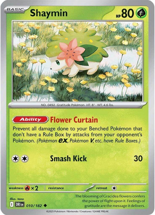 Shaymin - 010/182 [DRI - 010/182] Condition: Near Mint Collectible Trading Cards SV10: Destined Rivals Also available: Language: English Printing: Reverse Holofoil