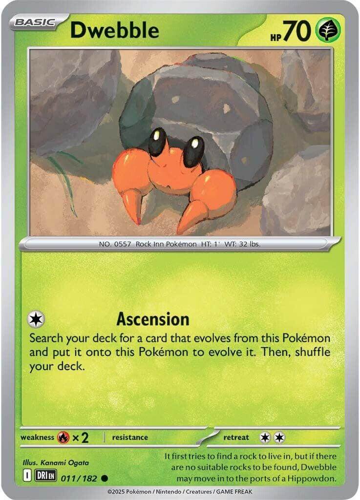 Dwebble [DRI - 011/182] Condition: Near Mint Collectible Trading Cards SV10: Destined Rivals Also available: Language: English Printing: Reverse Holofoil