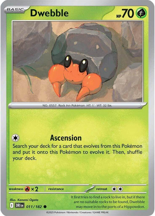 Dwebble [DRI - 011/182] Condition: Near Mint Collectible Trading Cards SV10: Destined Rivals Also available: Language: English Printing: Reverse Holofoil