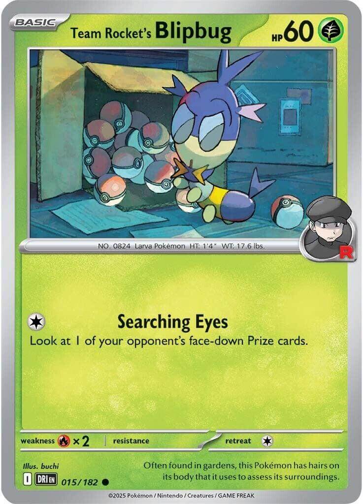 Team Rocket's Blipbug [DRI - 015/182] Condition: Near Mint Collectible Trading Cards SV10: Destined Rivals Also available: Language: English Printing: Reverse Holofoil