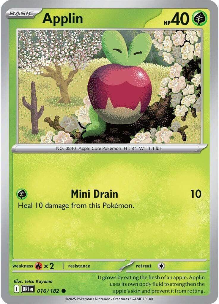 Applin [DRI - 016/182] Condition: Near Mint Collectible Trading Cards SV10: Destined Rivals Also available: Language: English Printing: Reverse Holofoil