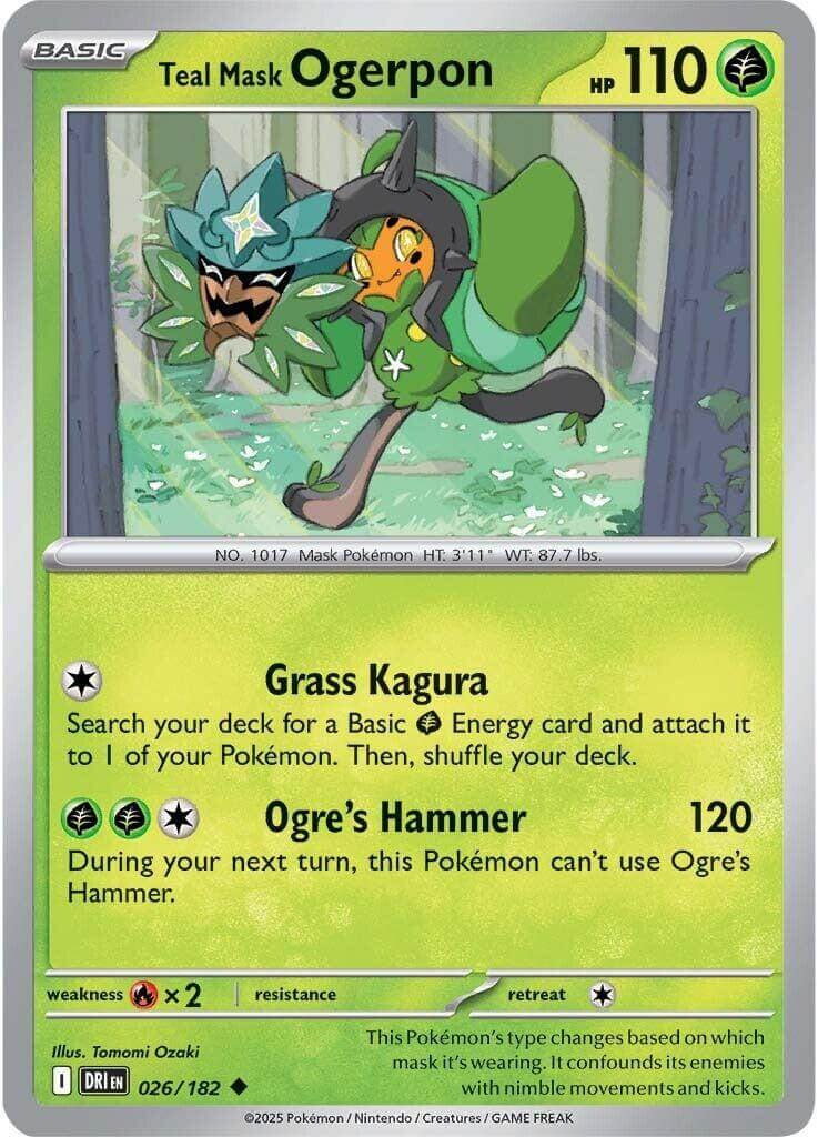Teal Mask Ogerpon [DRI - 026/182] Condition: Near Mint Collectible Trading Cards SV10: Destined Rivals Also available: Language: English Printing: Reverse Holofoil