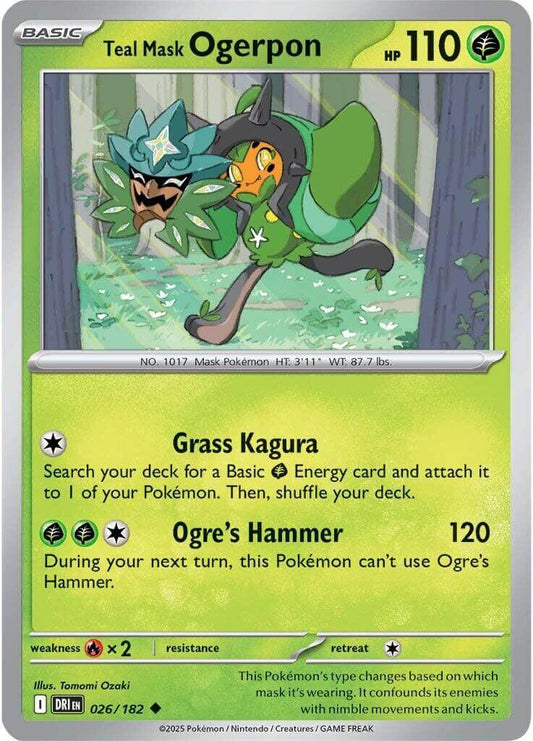 Teal Mask Ogerpon [DRI - 026/182] Condition: Near Mint Collectible Trading Cards SV10: Destined Rivals Also available: Language: English Printing: Reverse Holofoil