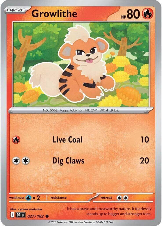 Growlithe [DRI - 027/182] Condition: Near Mint Collectible Trading Cards SV10: Destined Rivals Also available: Language: English Printing: Reverse Holofoil