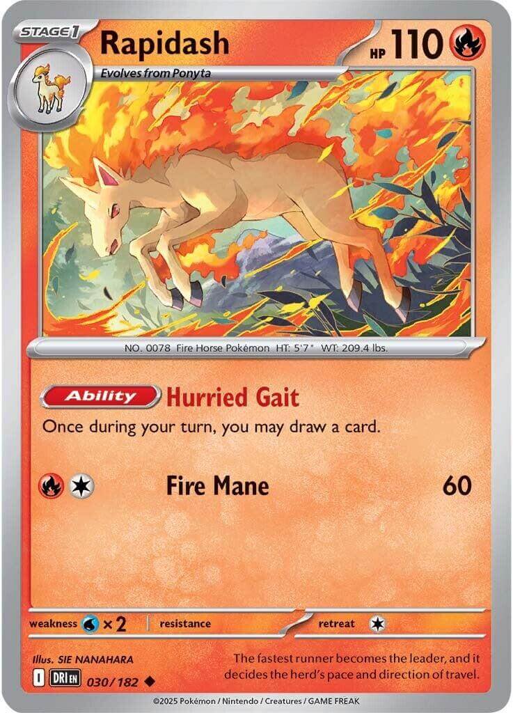 Rapidash - 030/182 [DRI - 030/182] Condition: Near Mint Collectible Trading Cards SV10: Destined Rivals Also available: Language: English Printing: Reverse Holofoil