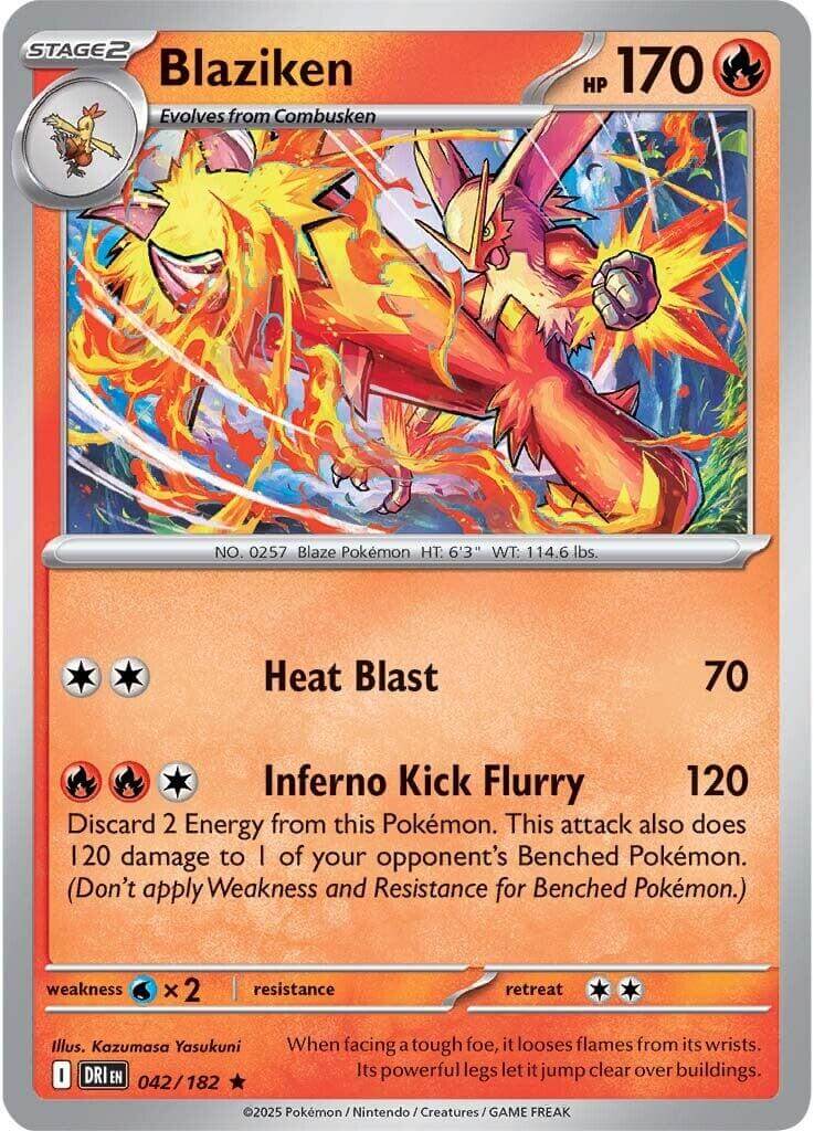 Blaziken - 042/182 [DRI - 042/182] Condition: Near Mint Collectible Trading Cards SV10: Destined Rivals Also available: Language: English Printing: Holofoil