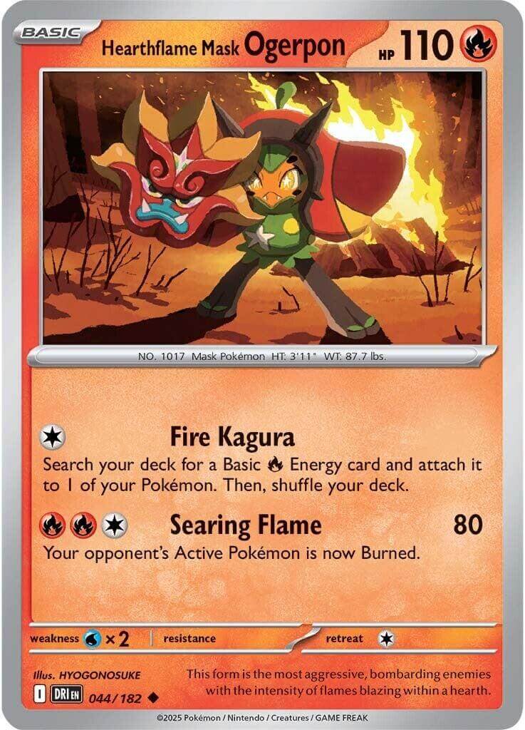 Hearthflame Mask Ogerpon [DRI - 044/182] Condition: Near Mint Collectible Trading Cards SV10: Destined Rivals Also available: Language: English Printing: Reverse Holofoil