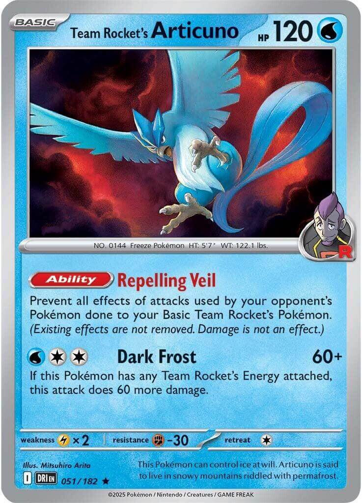 Team Rocket's Articuno [DRI - 051/182] Condition: Near Mint Collectible Trading Cards SV10: Destined Rivals Also available: Language: English Printing: Holofoil
