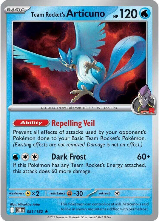 Team Rocket's Articuno [DRI - 051/182] Condition: Near Mint Collectible Trading Cards SV10: Destined Rivals Also available: Language: English Printing: Holofoil
