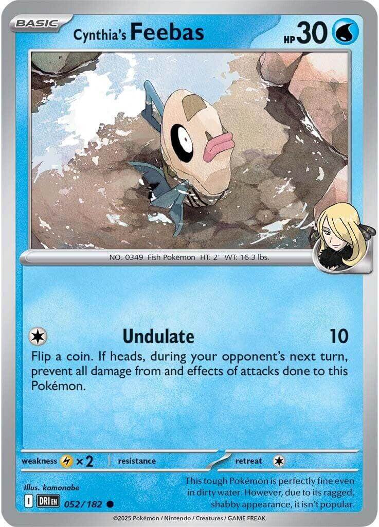 Cynthia's Feebas [DRI - 052/182] Condition: Near Mint Collectible Trading Cards SV10: Destined Rivals Also available: Language: English Printing: Reverse Holofoil
