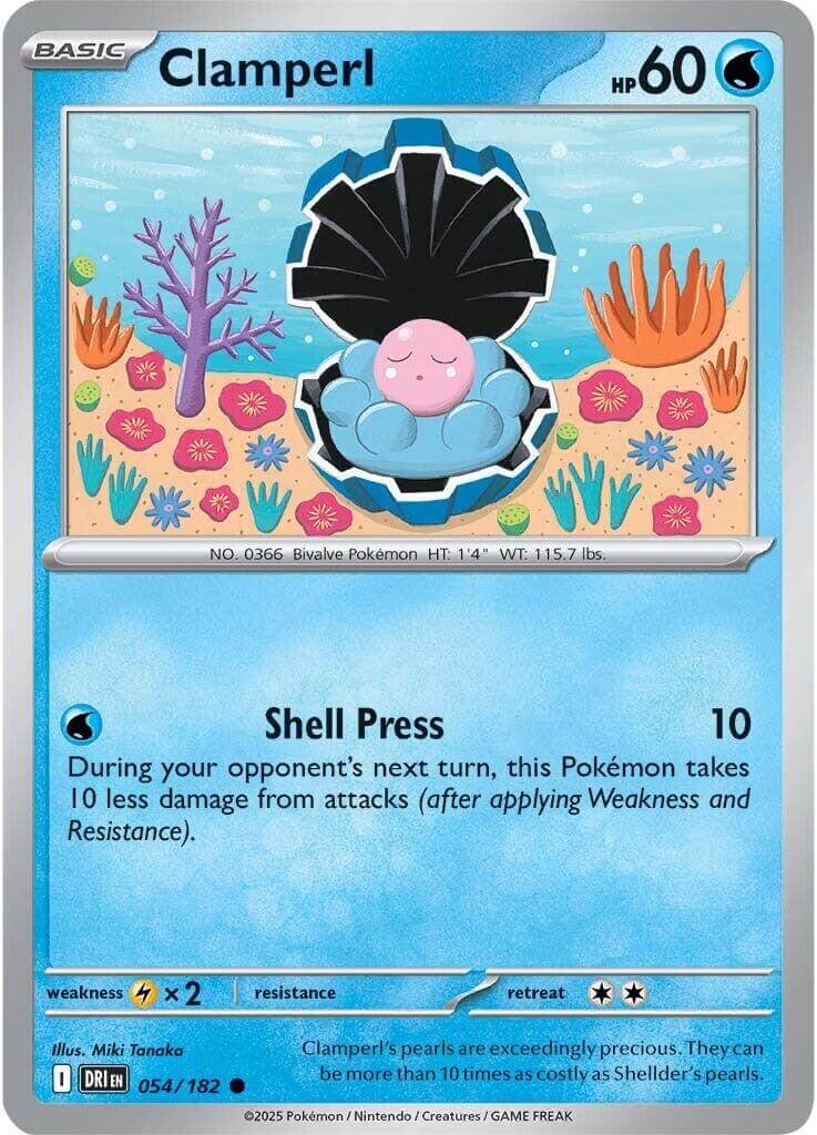 Clamperl - 054/182 [DRI - 054/182] Condition: Near Mint Collectible Trading Cards SV10: Destined Rivals Also available: Language: English Printing: Reverse Holofoil
